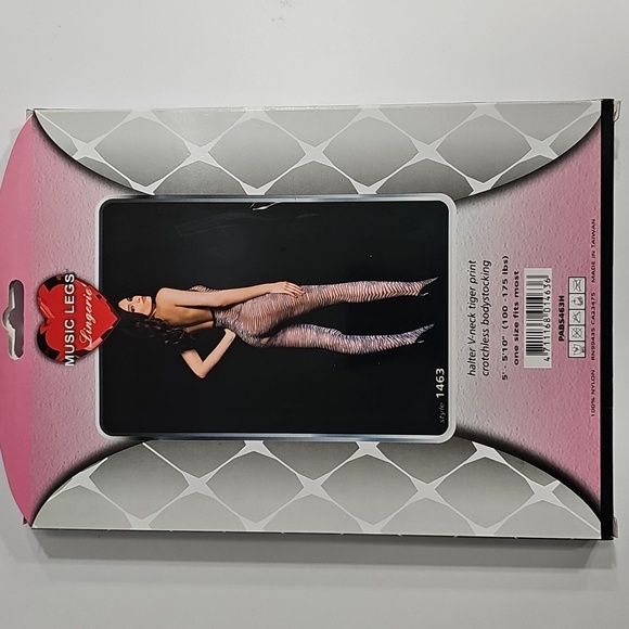 Tiger Print Lace Trim Deep-V Crotchless Bodystocking - Picture 4 of 5